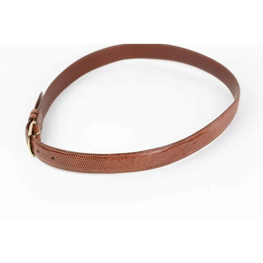 Coach Vintage Cognac Brown Lizard Embossed Leather Belt Brass Buckle Size 36 90